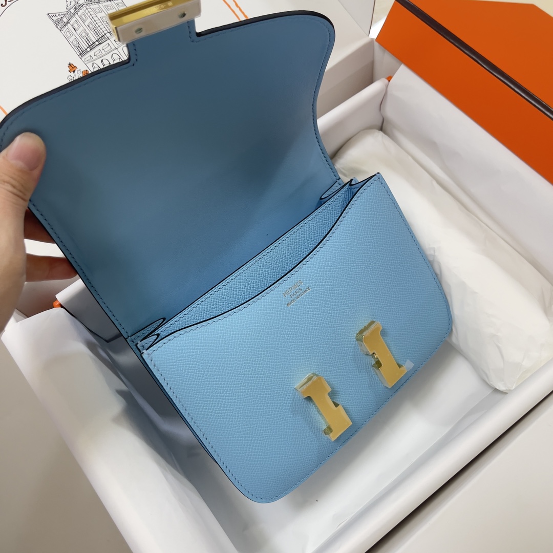 Hermes Constance 24cm Shoulder Bag In Sky Blue Epsom Leather